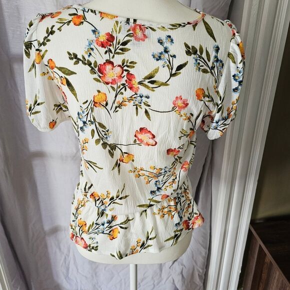 Iz Byer White Cream Tie Front Peplum Blouse - Picture 2 of 8